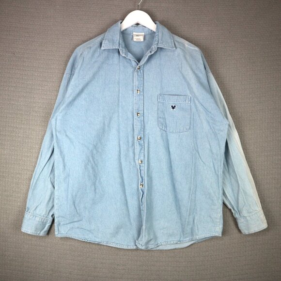Disney Store Walt Disney Studios Denim Button Up Faded Mens Large Vintage 2000s - Picture 1 of 8